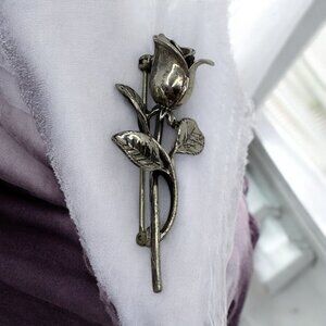 Sterling Silver Rose Brooch‎ Pink Flower Vintage 90s